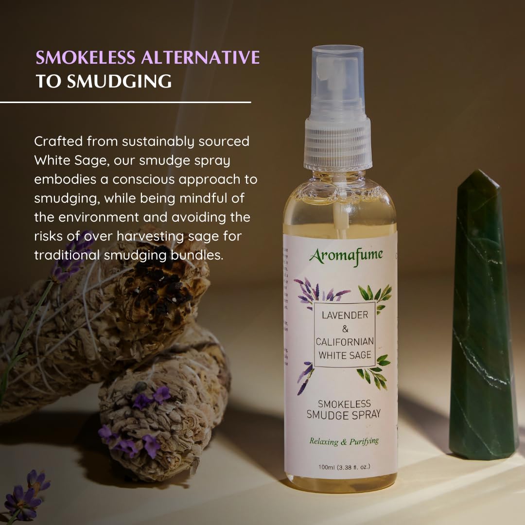 White Sage & Lavender Smudge Spray by Aromafume | 100ml/3.3 oz | Sage Spray for Cleansing Negative Energy & Protection | Non-Toxic | Room Spray for Spiritual Cleansing, Smokeless Sage Smudging