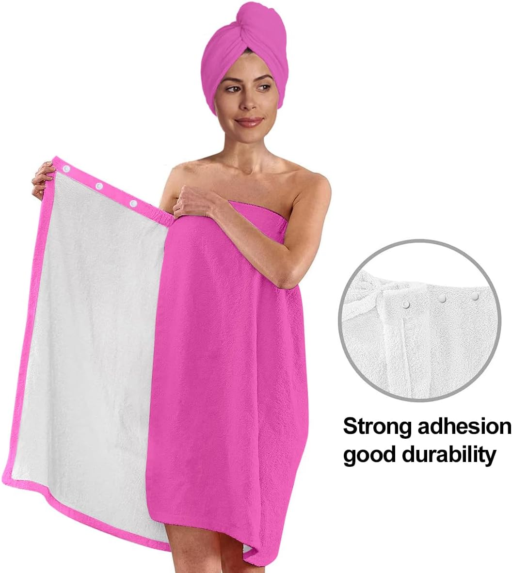 Pink Bath Wrap Set with Hair Turban, Absorbent Microfiber Spa Towel Wrap, Towel Robe for Women