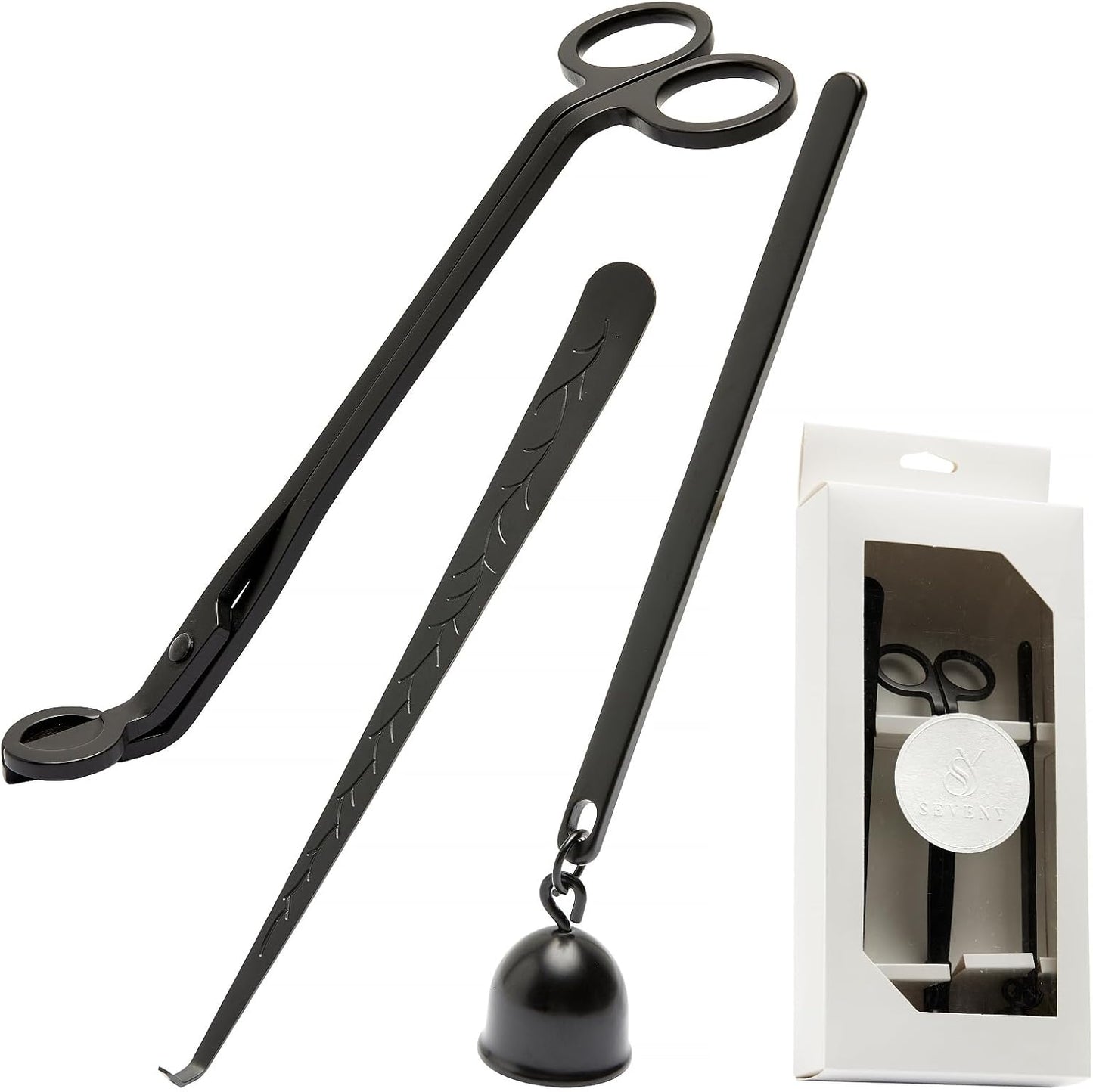 SEVENY 3 in 1 Candle Accessory Set, Candle Wick Trimmer Cutter, Candle Snuffer Extinguisher, Wick Dipper with Gift Package for Candle Lover(Black)