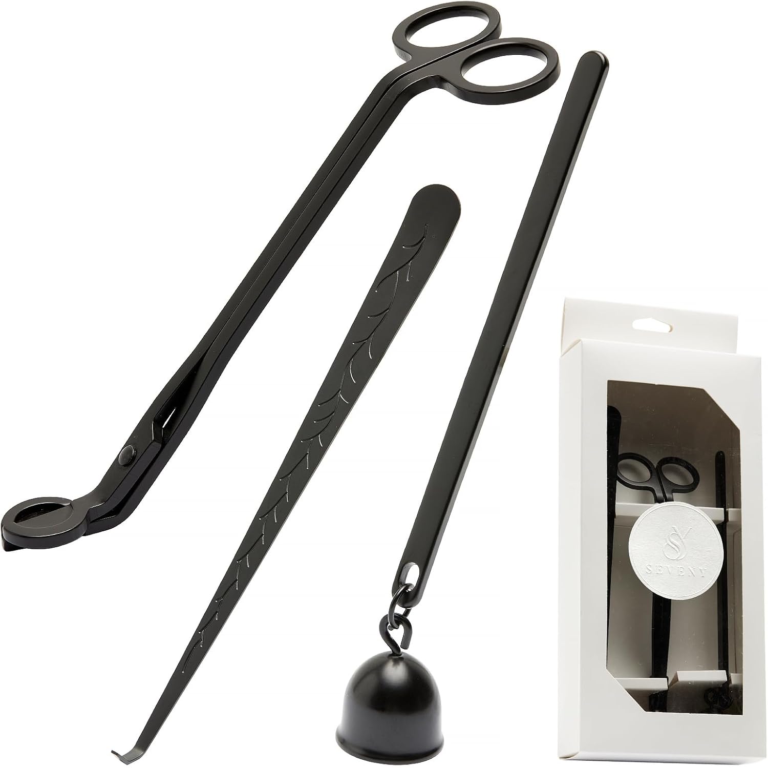 SEVENY 3 in 1 Candle Accessory Set, Candle Wick Trimmer Cutter, Candle Snuffer Extinguisher, Wick Dipper with Gift Package for Candle Lover(Black)