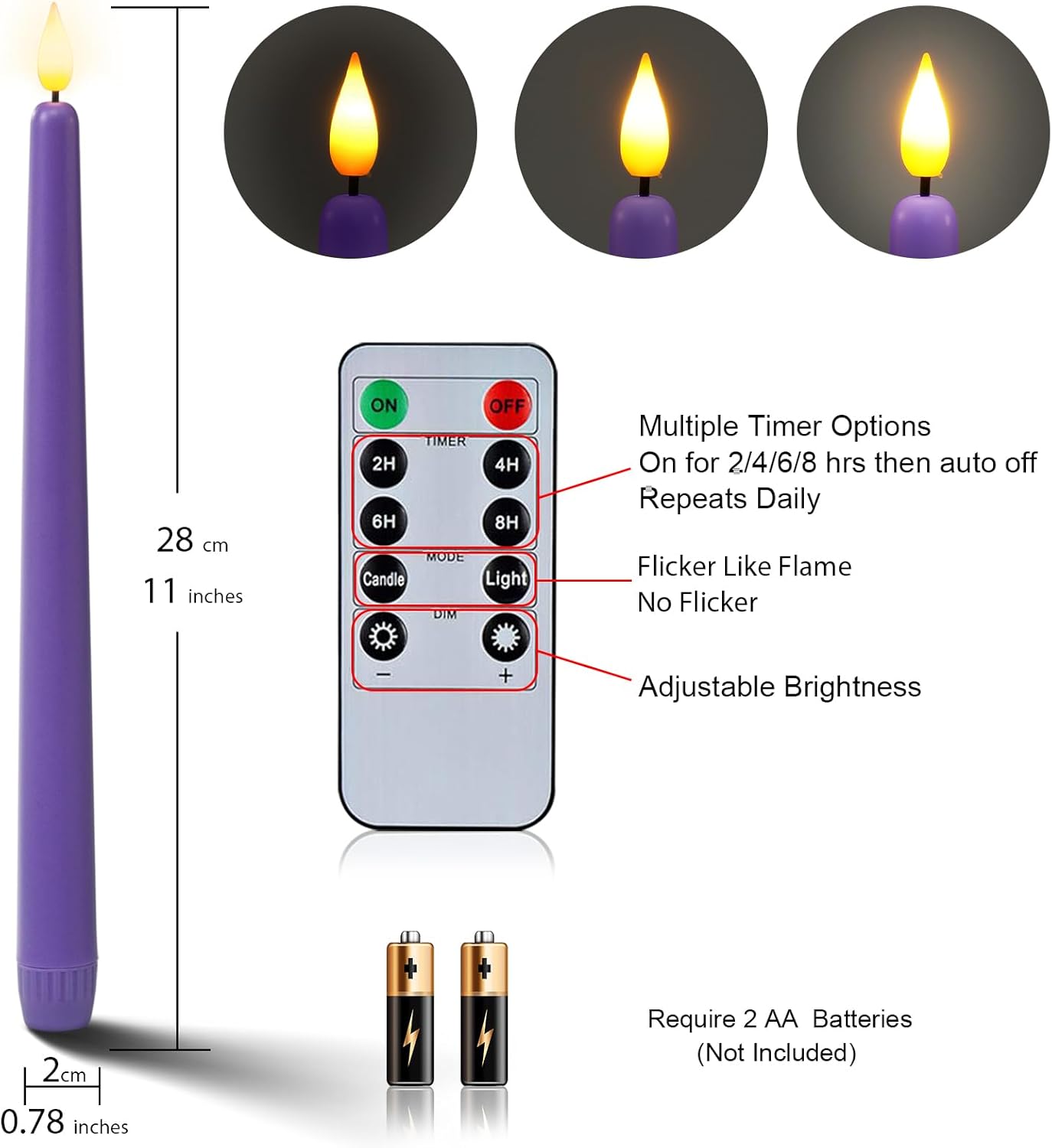 Homemory Battery-Operated LED Flickering Advent Candles, Set of 4 with Remote Timer - For Christmas Wreath