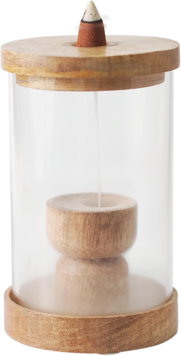 Hosley Wood & Glass Backflow Incense Burner Kit with 2 Asst Incense Cone, Elegant Aromatherapy Set, Meditation & Relaxation, Ideal for Gift, Home Décor, Office Décor & Spa