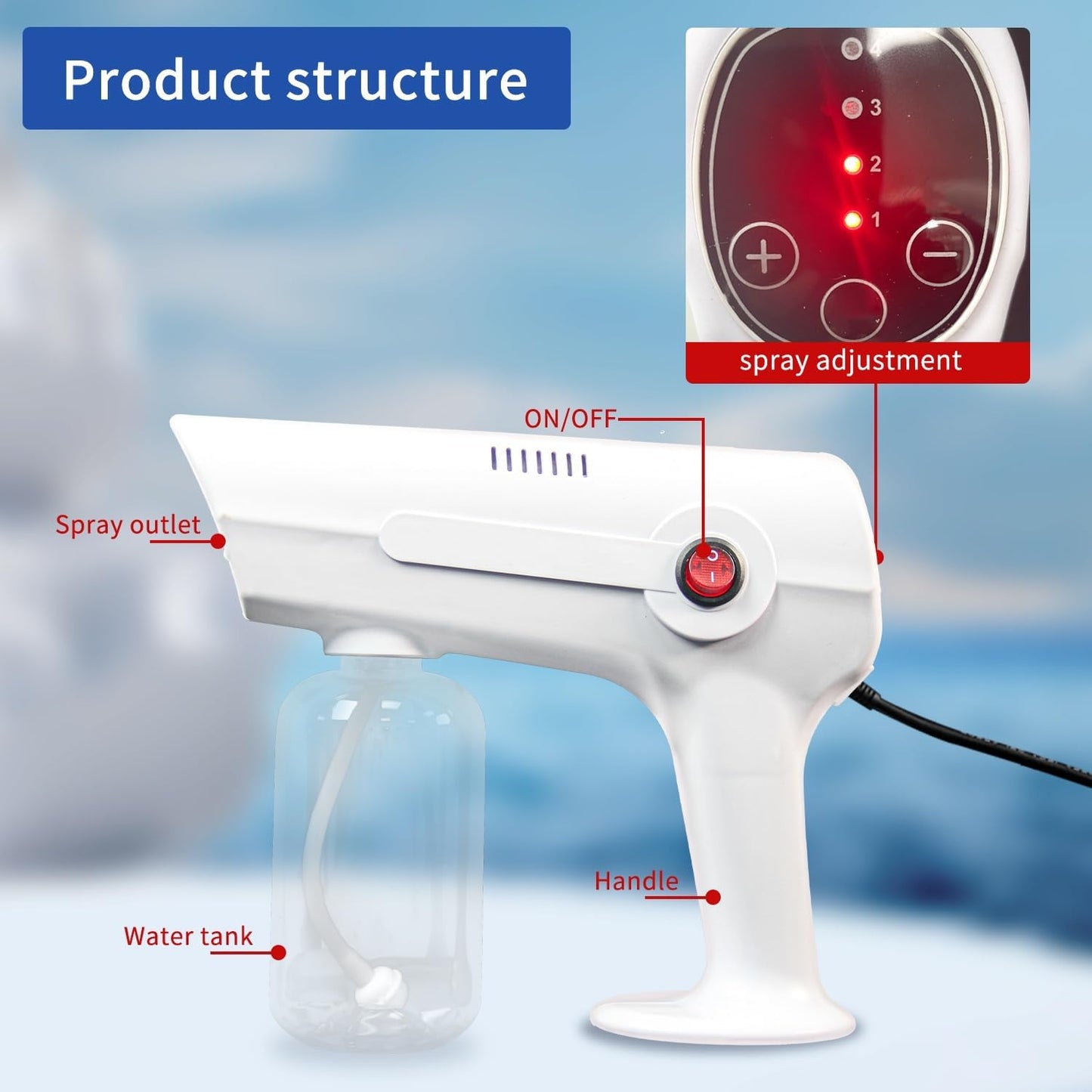 Nano Red/Blue Light Atomizer Mist Gun Portable Hair Care Steamer Micro Mist Sprayer