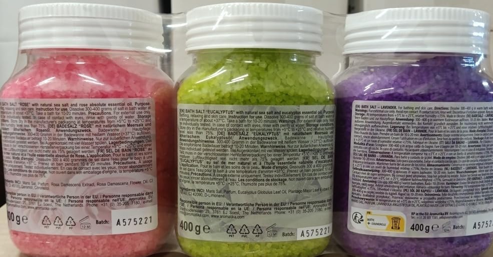 Bath Salts Set 42 Oz - Lavender - Rose - Eucalyptus - 100% Bath Salts - Lavanda Rosa Eucalitpus Salt - Best for Good Sleep - Stress Relief - Bathing - Body Care - Beauty - Relaxation - Spa