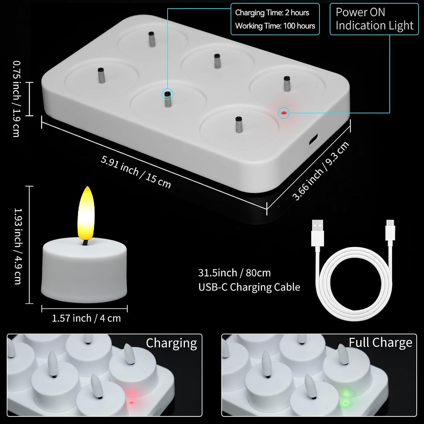 HAIDOLIANG Rechargeable Tea Lights with Remote Timer & Dimmer, USB Flickering Battery Operated Flameless Candles for Aniversary, Wedding Centerpiece Table Decor, Halloween, Christmas (6PCS)