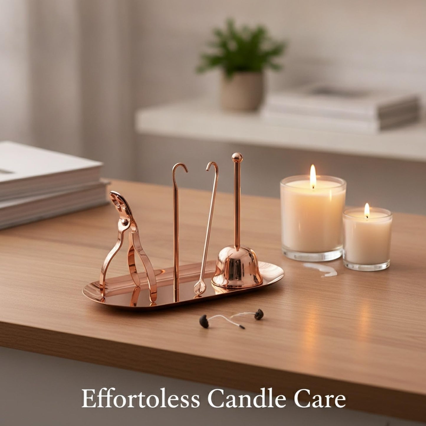 Candle Accessory Set with Tray, Stainless Steel Wick Trimmer Snuffer and Dipper for Home Candle Care