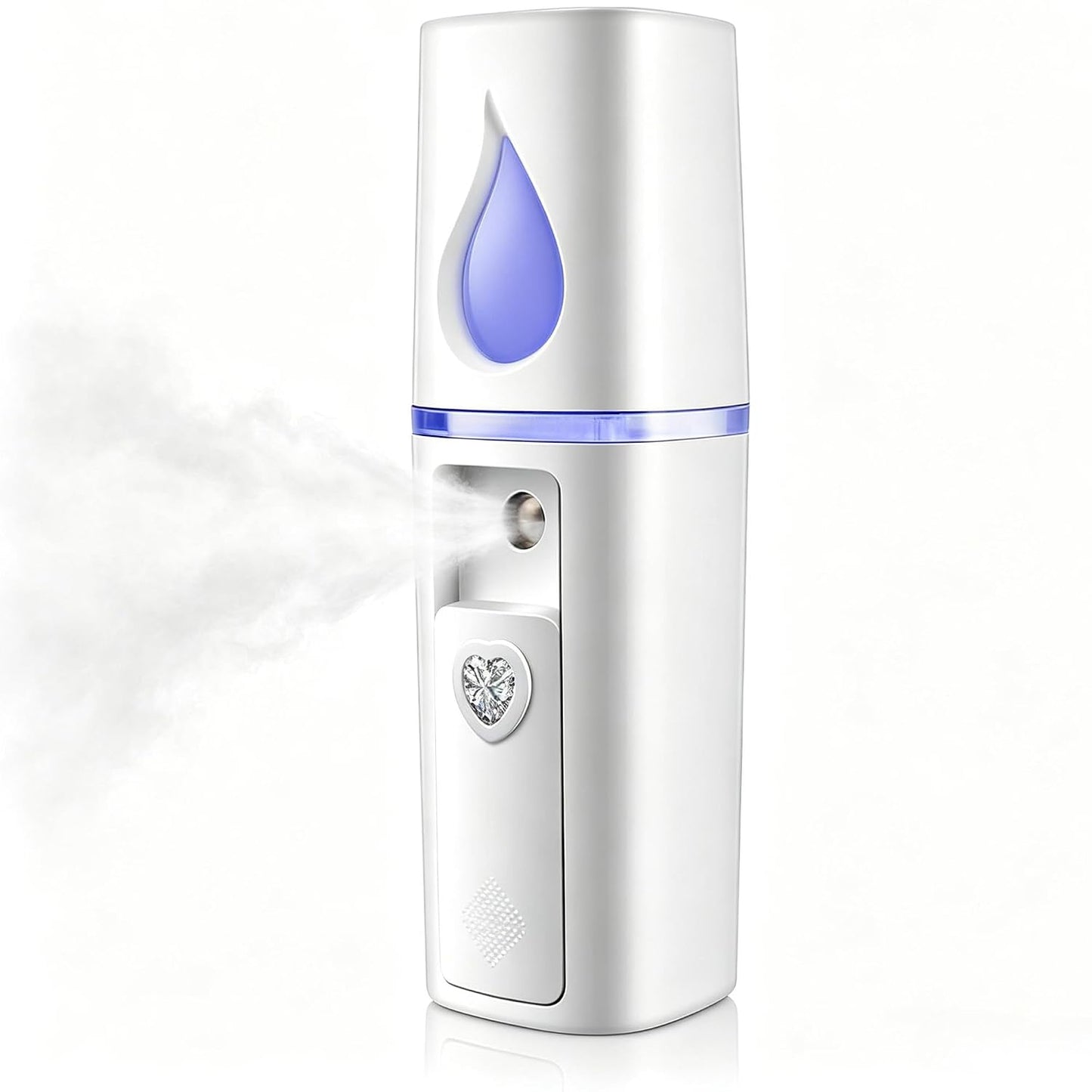 Portable Nano Facial Mister Mini Facial Steamer Atomization Eyelash Extensions with Mirror & 20ml Visual Water Tank (White)