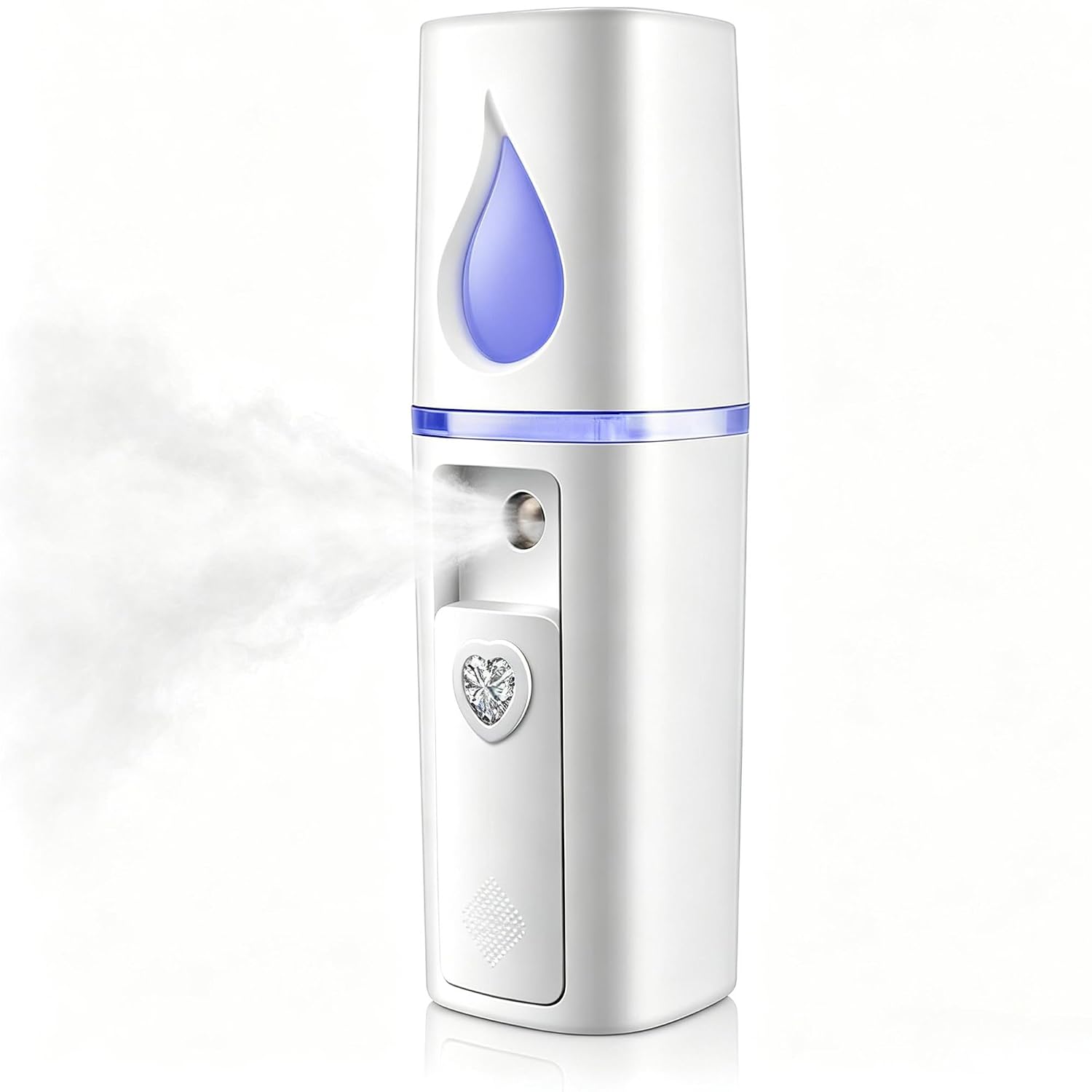 Portable Nano Facial Mister Mini Facial Steamer Atomization Eyelash Extensions with Mirror & 20ml Visual Water Tank (White)