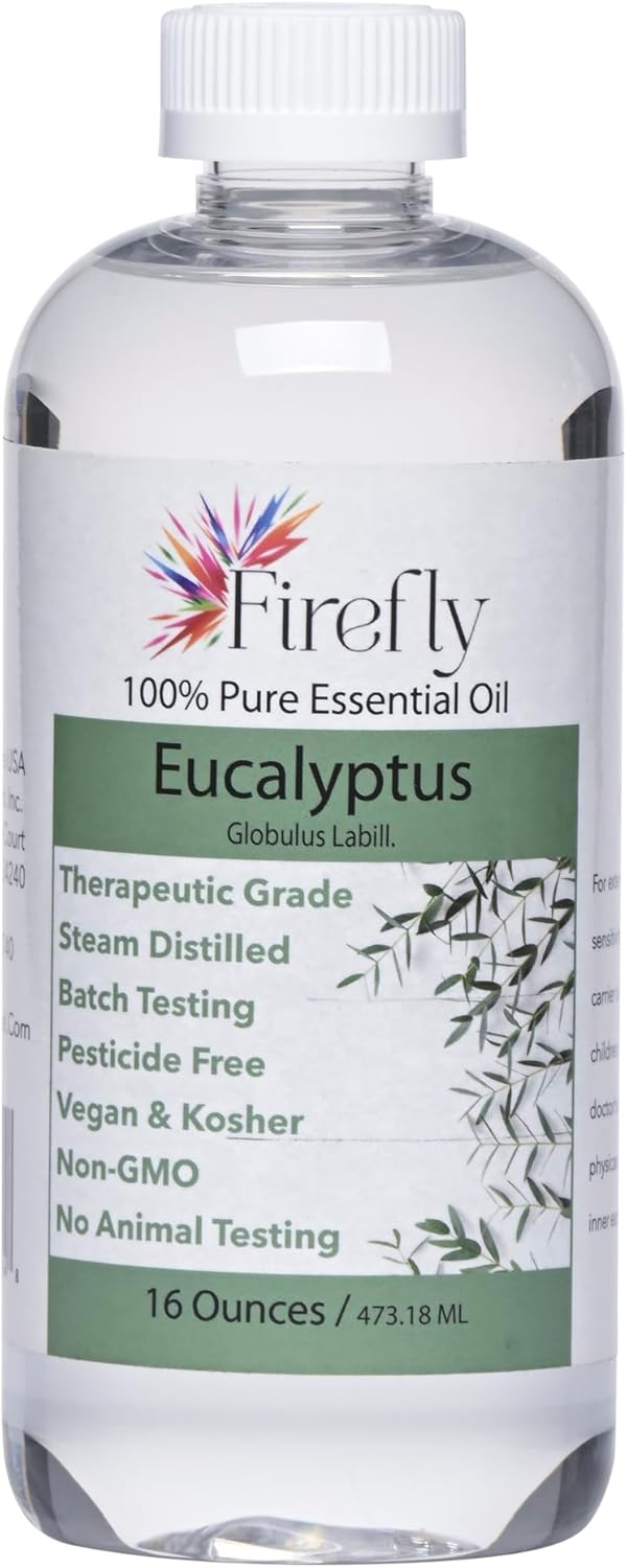 Firefly Kosher, Bulk, 16 Ounces 100% Pure Undiluted Eucalyptus Essential Oil | GC/MS Batch Tested for Purity | Therapeutic Grade Non-GMO Steam Distilled Vegan