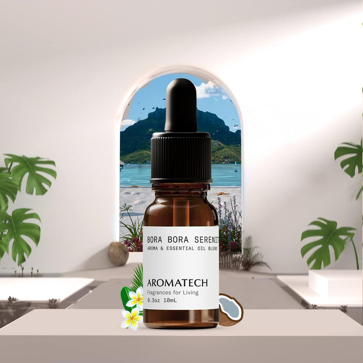 AromaTech Bora Bora Serenity Aroma Essential Oil Blend: Luxury Hotel Inspired Aromatherapy with Tropical Fruit, Frangipani & Coconut for Ultrasonic Diffusers & Nebulizers (10 mL)