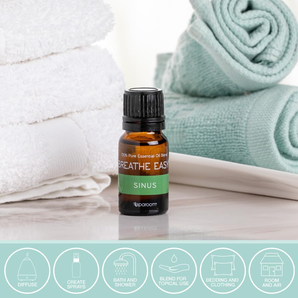 SpaRoom Aromatherapy 100% Pure Undiluted Essential Oil, Breathe Easy Sinus Blend, 10 mL