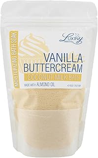 Luxiny Vegan Milk Bath Soak Made with Moisturizing Coconut Milk Powder & Sweet Almond Oil for a Bath Bomb Dust Soothing Fizz & Relaxing Soak, 8 oz. (Vanilla Buttercream)