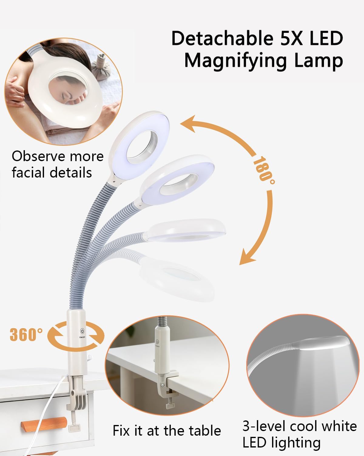 Artist hand Facial Steamer Professional 2 in 1 Hot Face Steamer with 5X LED Magnifying Lamp, Esthetician Face Steamer for Facial Deep Cleansing, Fast Heat Moisturizing for Beauty Salon Spa Home Use