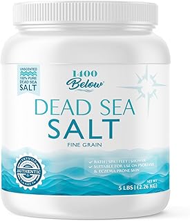 LA SALT CO 1400 Below 5 Lbs Jar Dead Sea Salt, Fine Grain - Foot and Spa Bath Soak, Exfoliating Body Scrub, 100% Pure and Mineral-Rich, Highest Mineral Content – Natural Muscle Tension Relief