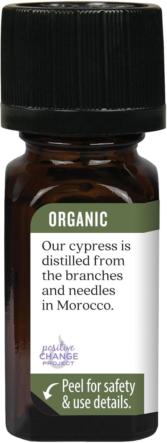 Aura Cacia Organic Cypress Essential Oil, Pure Cupressus Sempervirens Oil, Aromatherapy for Home, Body Care, DIY Blends | 0.25 Fl Oz (Pack of 1)