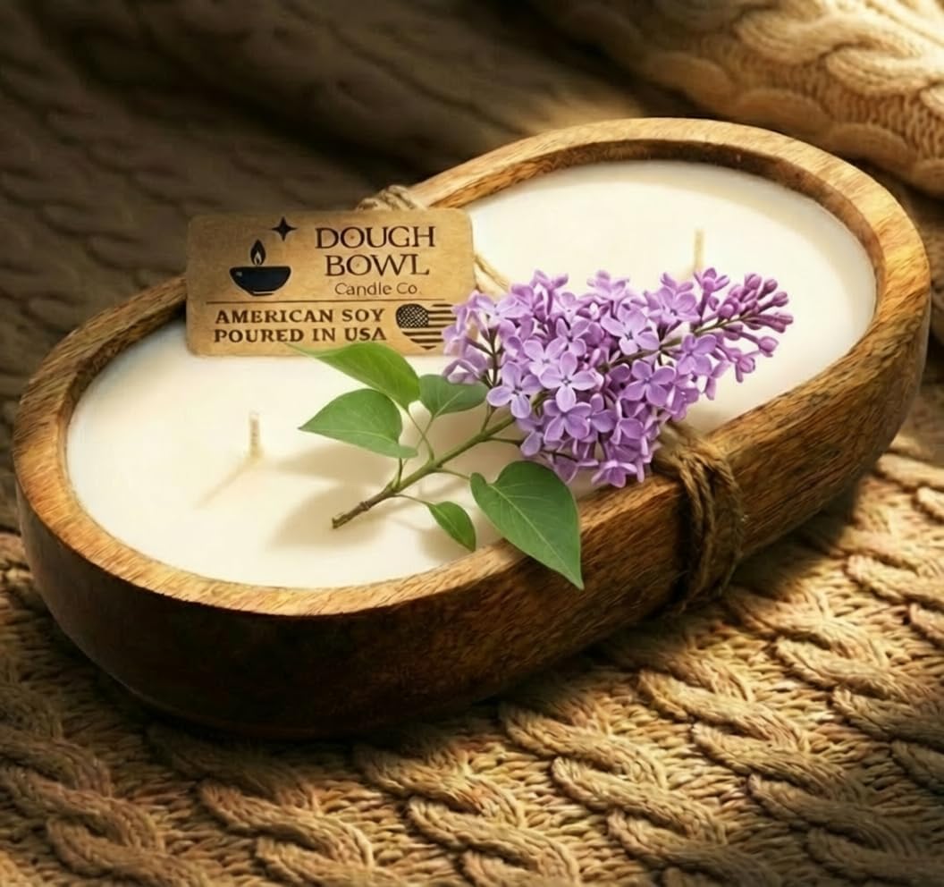 Dough Bowl Candle Co. Lilac Candle - Large 10x6 Soy Scented Candles for Women, Decorative 3 Wick Scented Candles, Luxury Woman Gift, Big Aromatherapy Odor Eliminating Decor with 30H Burn Time