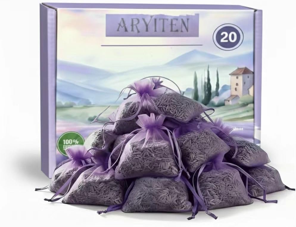 20 Pack Lavender Sachet Bags, 100% Natural French Dried Lavender Sachets for Drawers and Closets, Strong Smell Fragrance Fresh Scents Home