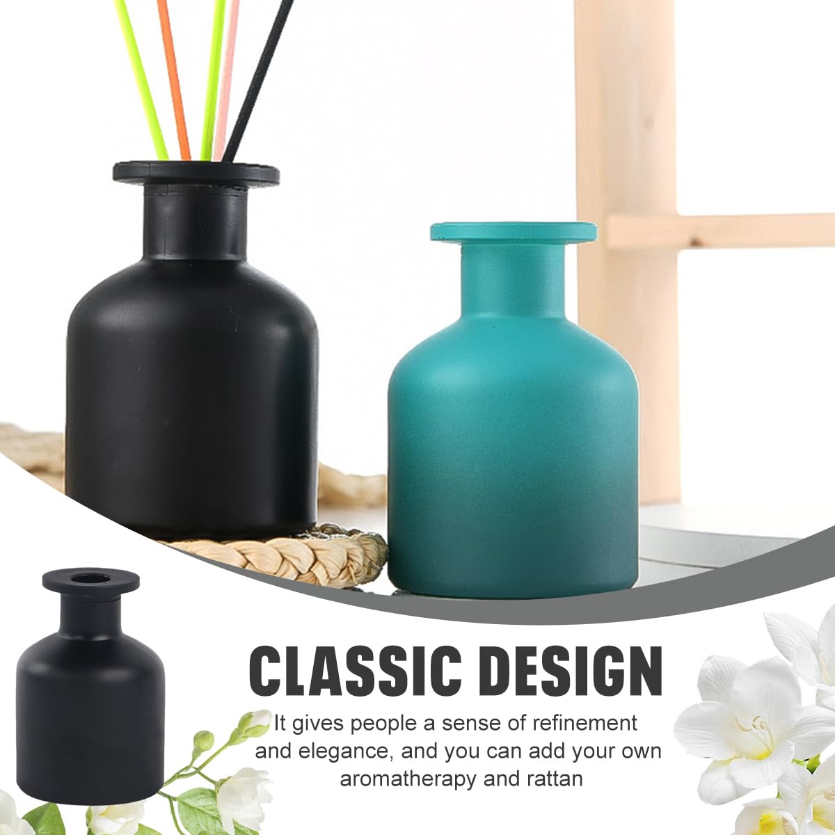 1PCS 150ml/5oz Empty Refillable Glass Diffuser Bottle Diffuser Jars Aromatherapy Storage Container Fragrance Accessories Use for DIY Replacement Reed Diffuser Sticks Crafts Decor (Black)