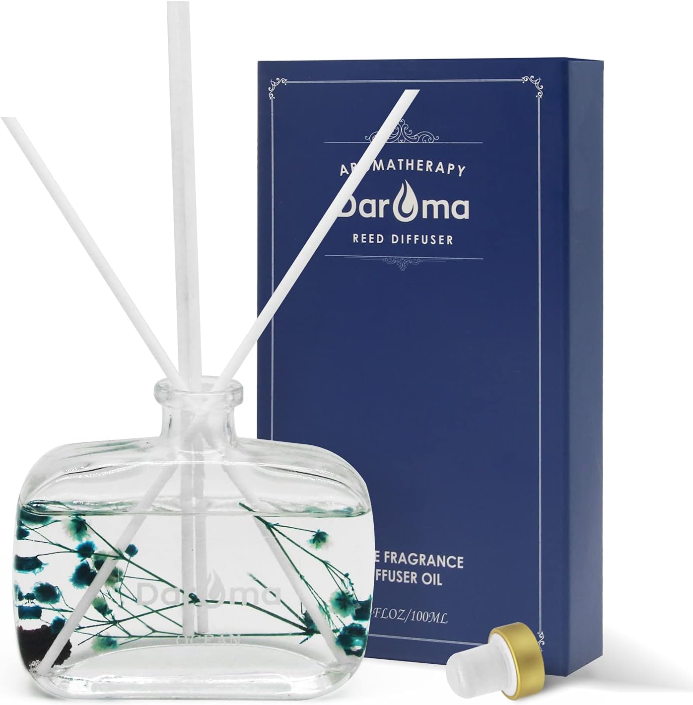 Reed Diffuser Set with Sticks, Daroma Dried Flowers Aromatherapy Reed Diffuser with Nature Essential Oil, Fragrance Scent Diffuser for Home Décor & Office, for Birthday,Christmas,Ocean Mist