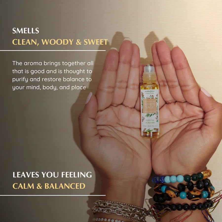 White Sage & Sandalwood Essential Oil Roll-On Blend by Aromafume | 10ml/0.33 fl oz | Aromatherapy Oil for Cleansing Negative Energy & Protection | Ethically sourced | Sage Oil for Smokeless Smudging
