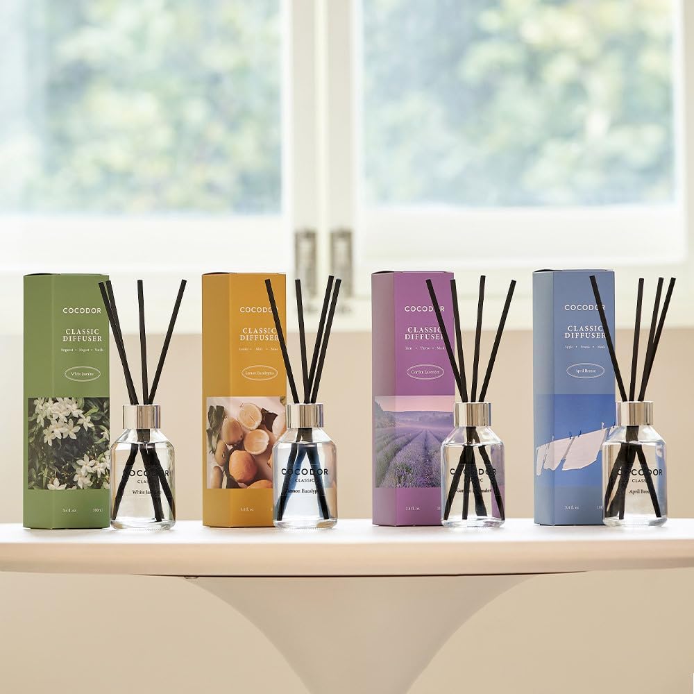 COCODOR Classic Reed Diffuser/White Jasmine/3.4oz(100ml)/1 Pack/Fragrance Scent Essential Oil with Stick Diffuser Set for