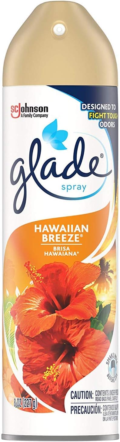 Glade Air Freshener Spray 8 Oz Collection 4 Flavors: Lavender & Peach Blossom, Hawaiian Breeze, Clean Linen & Apple Cinnamon. Pack of 4.