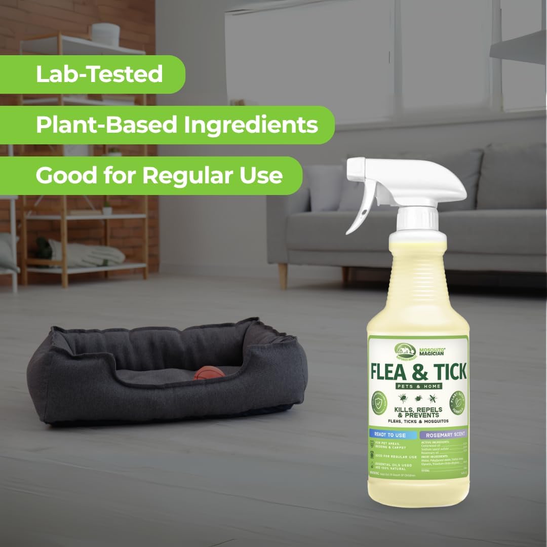 Mosquito Magician Indoor and Outdoor Spray (16 OZ) - Flea and Tick Spray - Use for Carpet, Furniture, Bedding, Couches & Pets – Plant-Sourced with Essential Oil – Lemongrass
