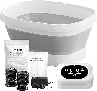 Ionic Foot Bath Detox Machine - For Toxins, Heavy Metals & Free Radicals Comes with 2 Ionic Effector, 80 Disposable Foot Bath Bucket Mats, Foot Bath Sea Salts, Fold-Out Tub, Gift for Men and Women