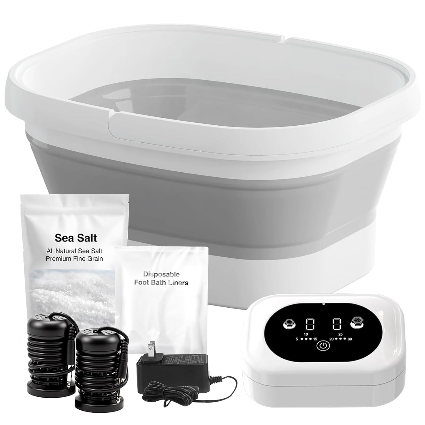 Ionic Foot Bath Detox Machine - For Toxins, Heavy Metals & Free Radicals Comes with 2 Ionic Effector, 80 Disposable Foot Bath Bucket Mats, Foot Bath Sea Salts, Fold-Out Tub, Gift for Men and Women