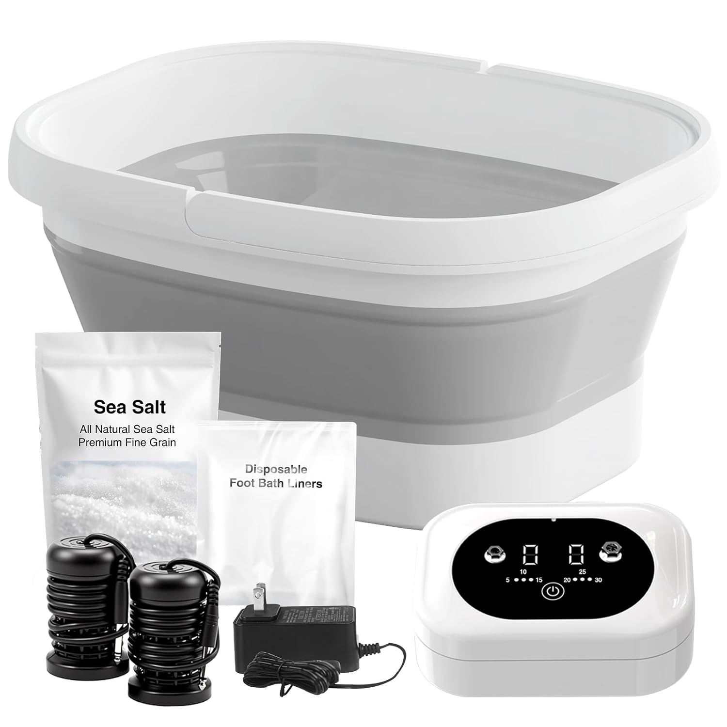 Ionic Foot Bath Detox Machine - For Toxins, Heavy Metals & Free Radicals Comes with 2 Ionic Effector, 80 Disposable Foot Bath Bucket Mats, Foot Bath Sea Salts, Fold-Out Tub, Gift for Men and Women