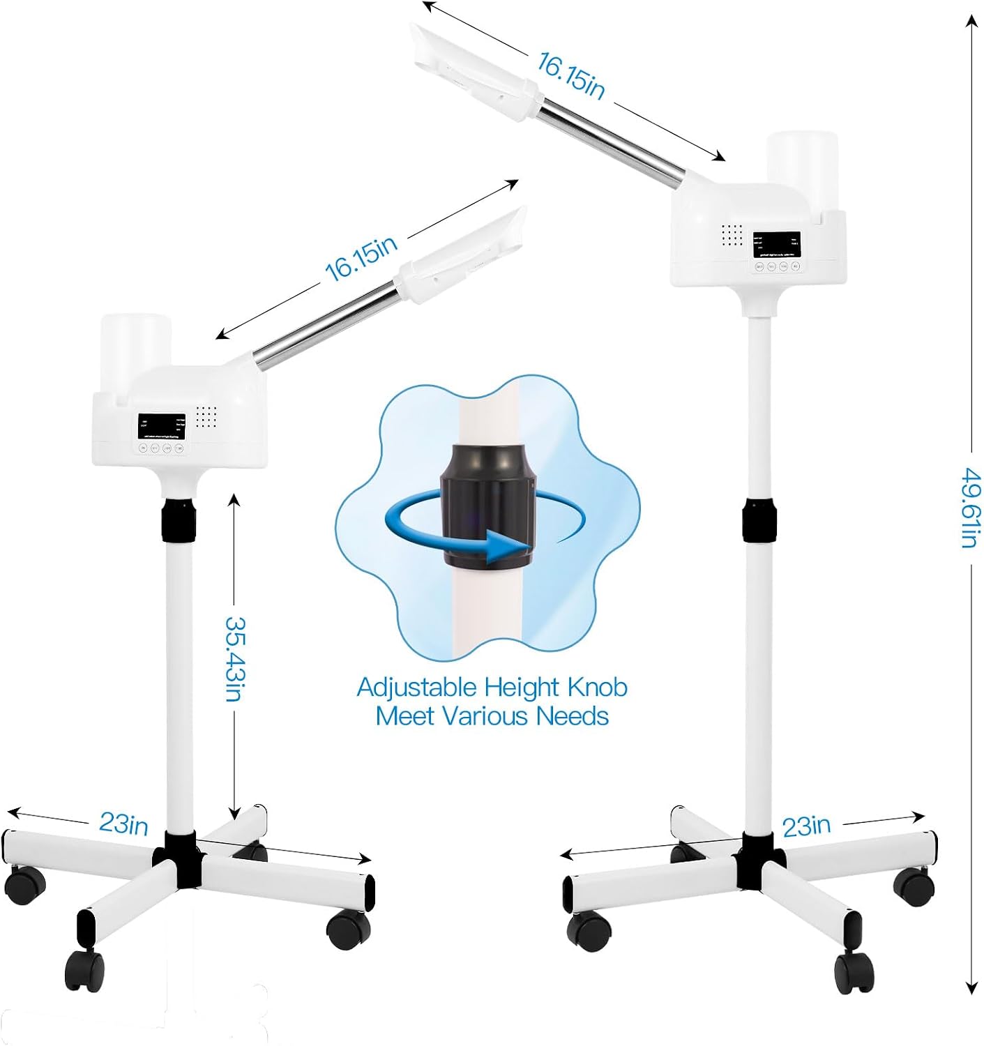 Professional Facial Steamer, Hot Mist Spray, Timer Function for Deep Hydration, Height Adjustable Face Steamer on Wheels and Rotatable Nozzle for Salon Spa Home Use