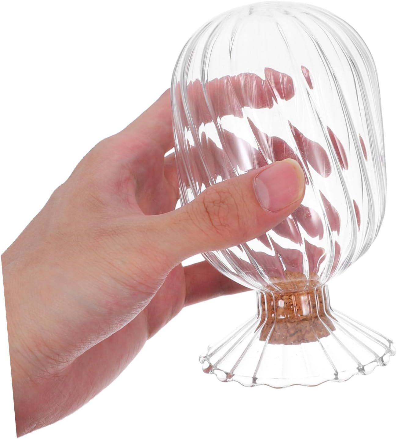 Decorative Glass Match Holder Helix Shaped Cloche with Cork Lid for Striker Stylish Empty Storage Jar for Home Bathroom Display and Fireplace Use