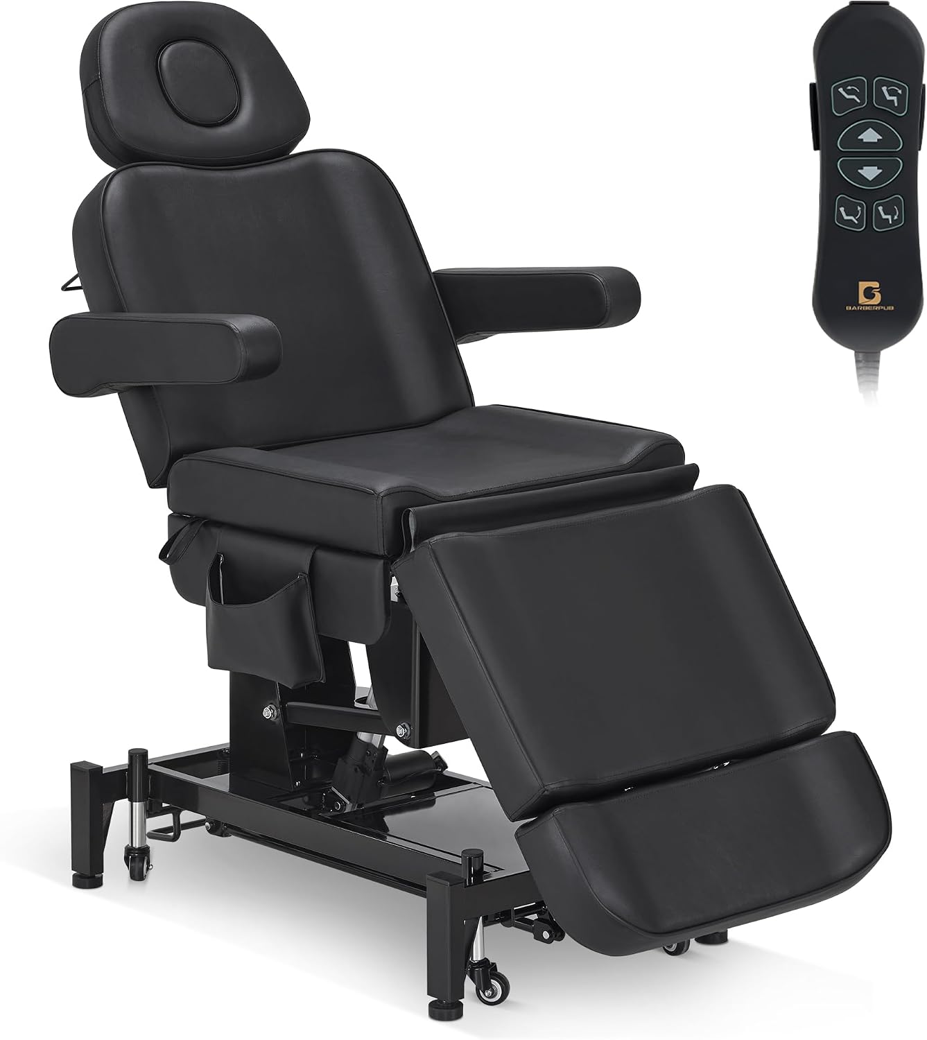 BarberPub Fully Electric Beauty Bed, 3-Motor Salon Spa Chair with Foot-Controlled Wheels, Adjustable Height, Backrest & Leg Rest – PVC Leather, Professional Facial & Treatment Table 2754 (Black)