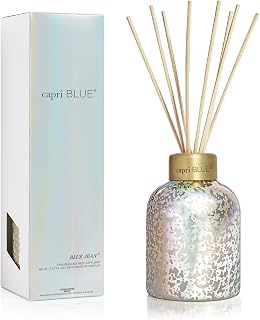 Capri Blue Reed Diffuser - Comes with Blue Jean Scented Diffuser Oil, Diffuser Sticks, and Mercury Iridescent Glass Bottle - Aromatherapy Diffuser (5.7 fl oz)