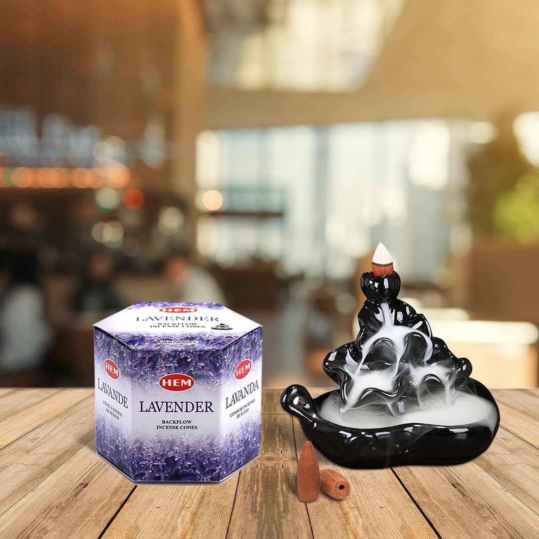 HEM Lavender Backflow Incense Cones – Pack of 40 Brown Cones | Long-Lasting Floral Aroma for Positivity, Relaxation & Sleep | Wood Powder Aromatherapy for Stress Relief & Air Purification