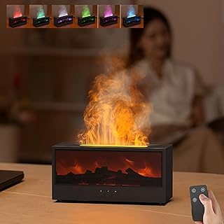 Essential Oil Diffuser, Flame Fireplace Aromatherapy Diffuser, 150ML Ultrasonic Cool Mist Humidifier with 7 Colors Light, Timer and Auto-Off for Home Room Office