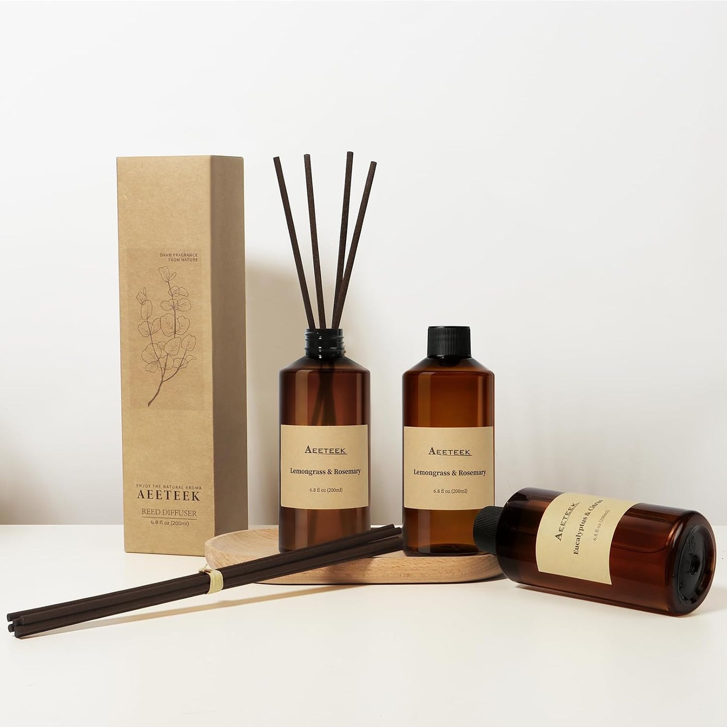 Reed Diffuser, 6.8oz Eucalyptus & Citrus Essential Oils Refill | 200ml Aroma Oil with Diffuser Sticks, Long-lasting Air Freshener, Home Fragrance for Room, Bathroom Decor