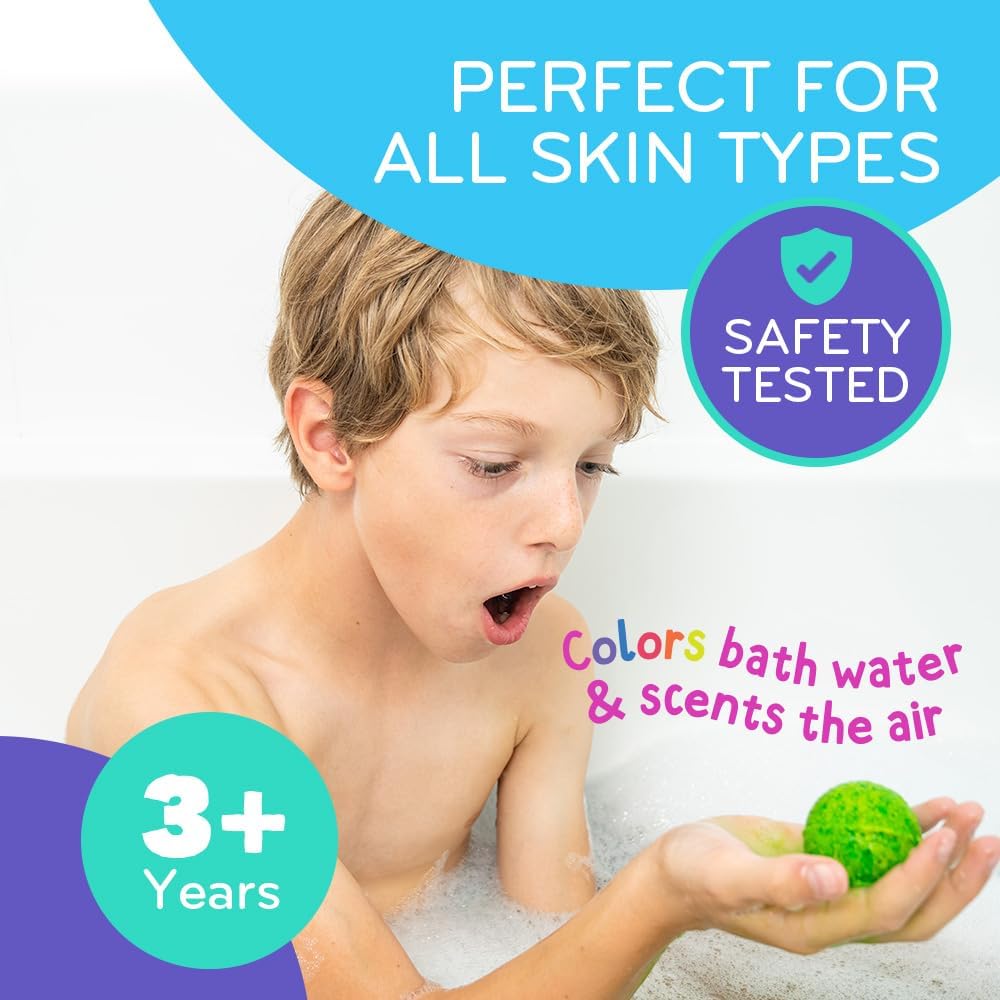 Mobi Little Whale Bath Bombs for Kids 7-Pack, Bath Bombs with Toys Inside, Tropical Fruity Scents, Skin-Friendly & Non-GMO, Fun Color Fizzies for Toddlers
