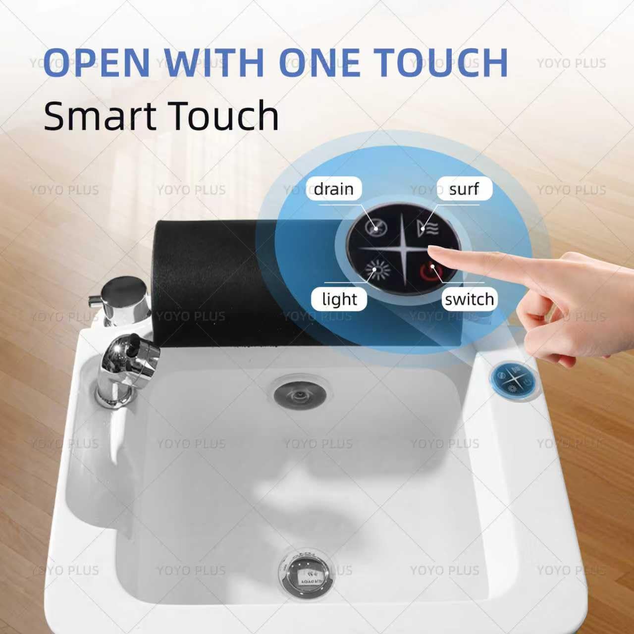 Acrylic Pedicure Foot Spa Basin, Integrated Molding Foot Soak Tub with Surfing Massage, LED Color Changing Lights, Pull Out Shower Head for Beauty Salon & Home Use