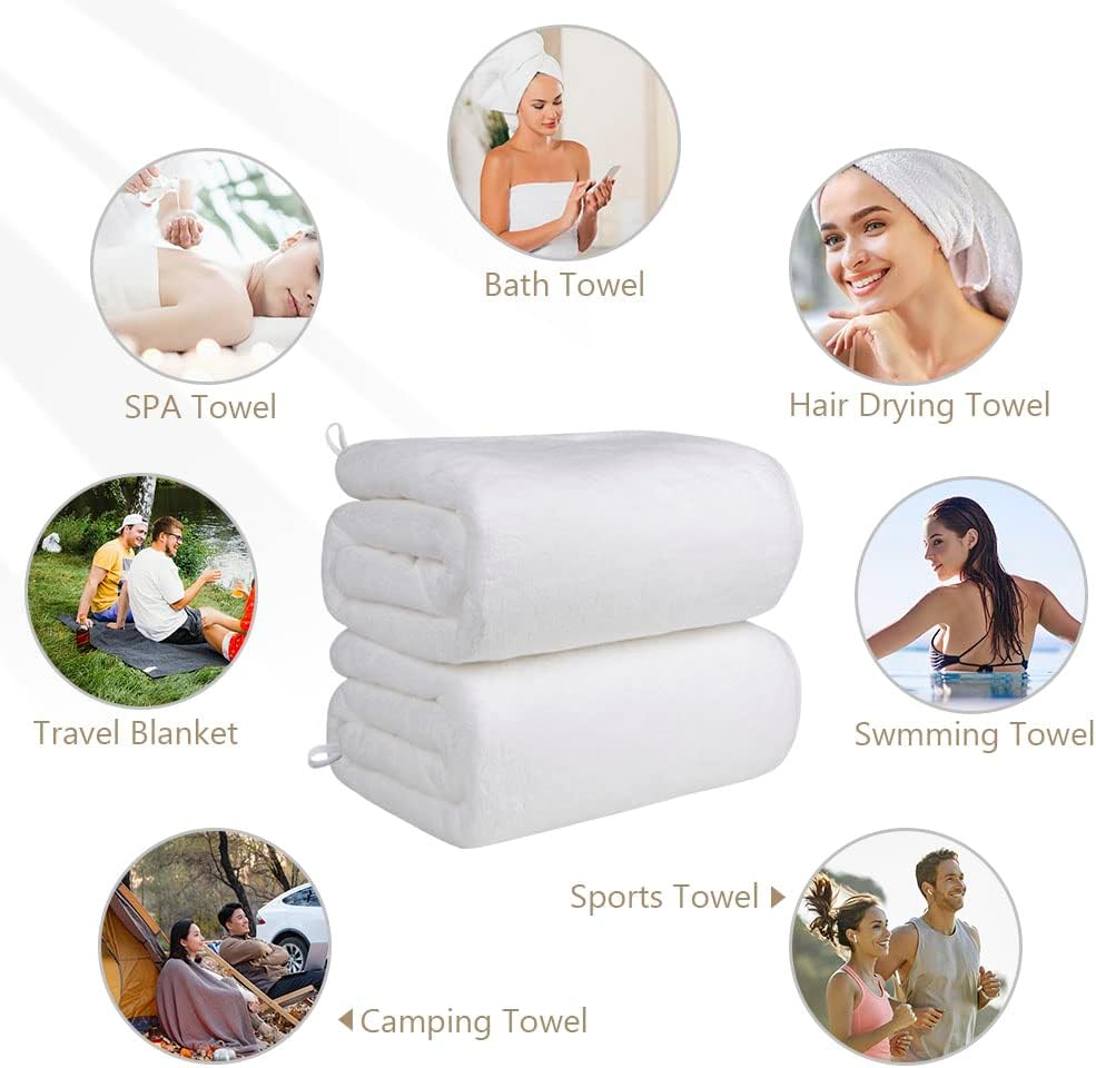 Orighty Bath Towel Pack of 4(27’’ x 54’’) - Soft Feel White Bath Towel Sets, Highly Absorbent Microfiber Towels for Body, Quick Drying, Microfiber Towels for Sport, Yoga, SPA, Fitness