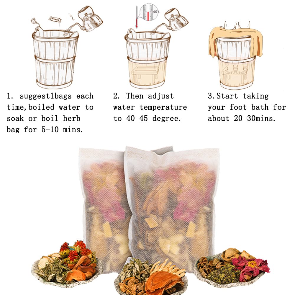 30 Bags Herbal Foot Soak Bag Set,31.74oz Herbal Foot Bath Spa Powder Kits Foot Reflexology Relax ,Mugwort,Ginger &amp; Safflower 900g