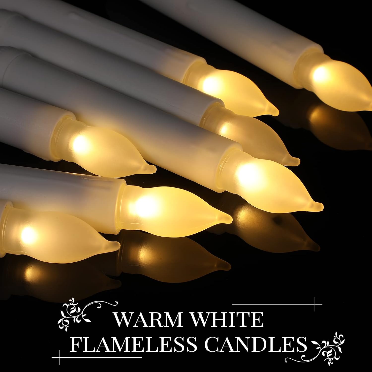 Macarrie 60 Pcs Flameless LED Taper Candle Battery Operated Flickering LED with Warm Light for Wedding Church Battery Not Included(White Candle White Light)
