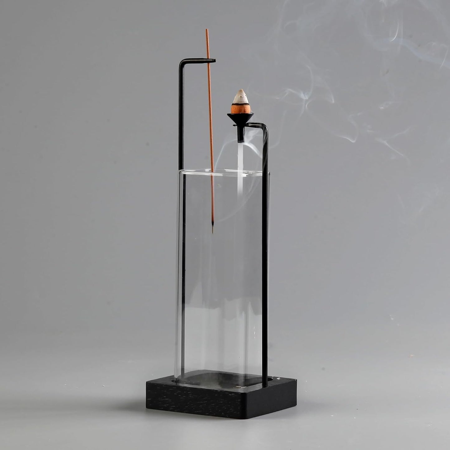 Incense Holder for Sticks and Incense Burner for Cone Incense Set, Upside Down Incense Burner with Removable Glass Ash Catcher Anti-Ash Flying Black