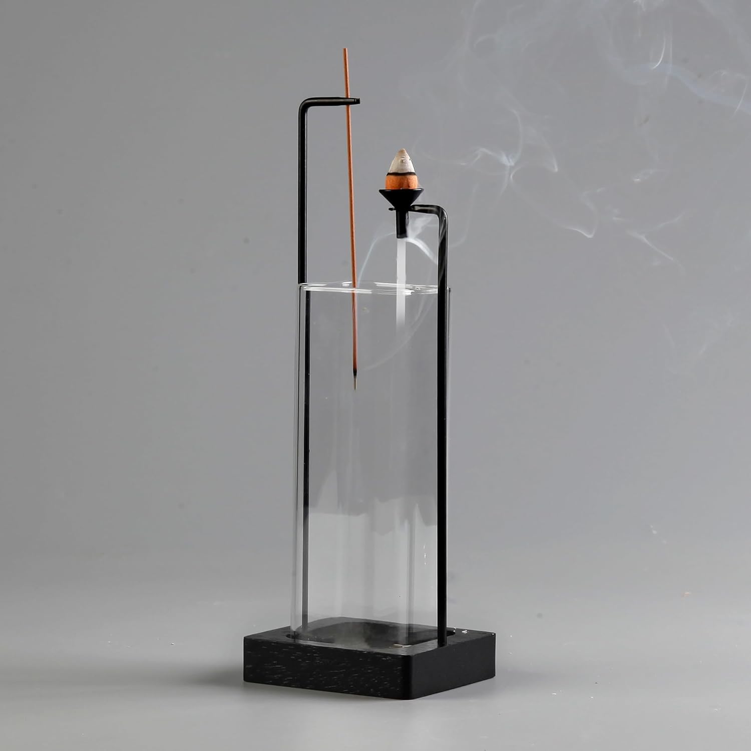Incense Holder for Sticks and Incense Burner for Cone Incense Set, Upside Down Incense Burner with Removable Glass Ash Catcher Anti-Ash Flying Black