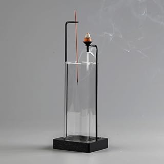 Incense Holder for Sticks and Incense Burner for Cone Incense Set, Upside Down Incense Burner with Removable Glass Ash Catcher Anti-Ash Flying Black