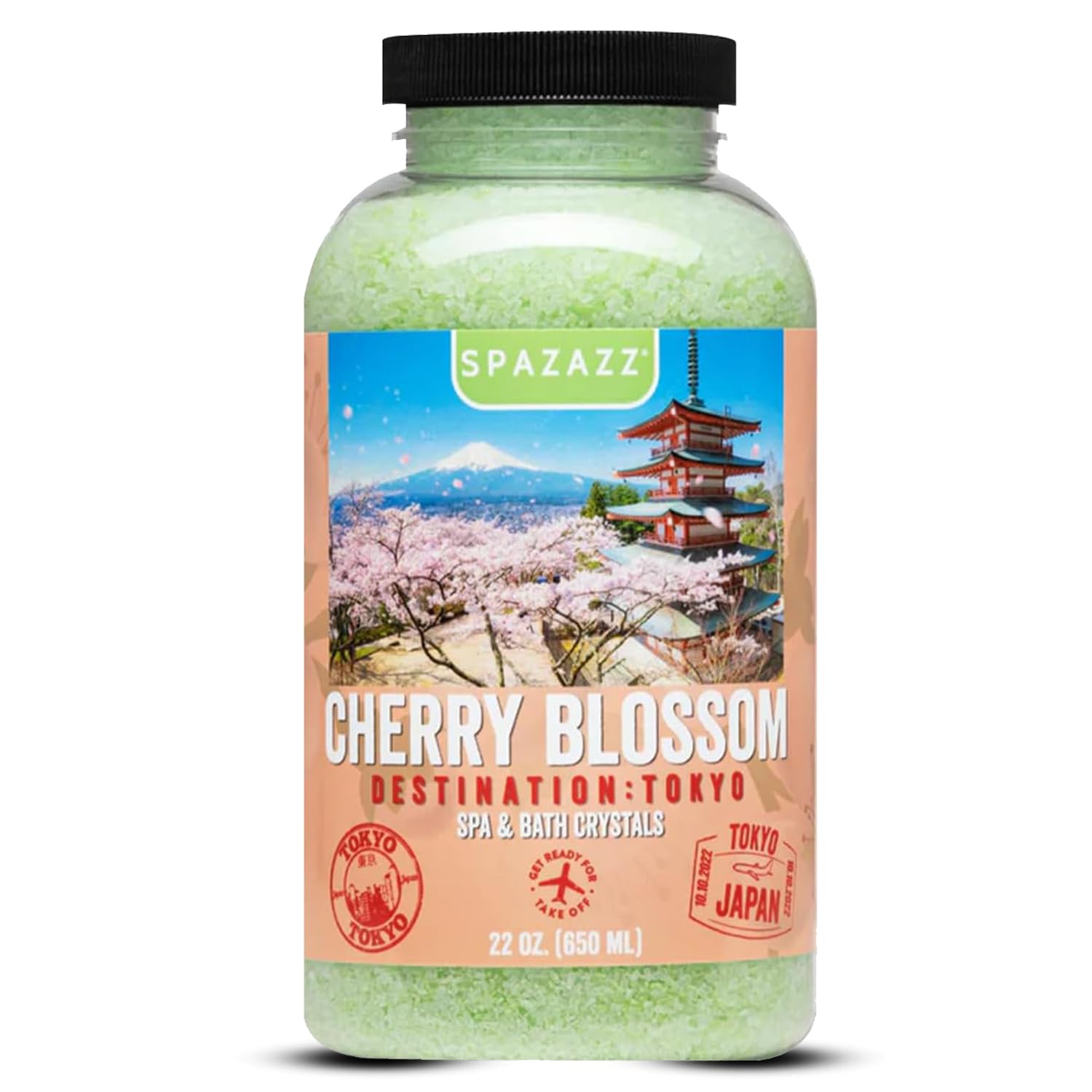 Hot Tub Aromatherapy Spa & Bath Salt Crystals - Cherry Blossom - Tokyo Destinations Collection - Scents for Relaxing in Spas and Bath Tubs - Skin Softening Magnesium Mineral Soak by Spazazz - 22 oz