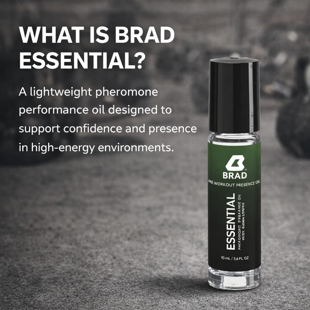 Brad ESSENTIAL Gym Confidence Roll-On for Men – High-Potency Pheromone Oil – Pre-Workout Focus & Energy Boost – Sweat-Resistant – 10 mL