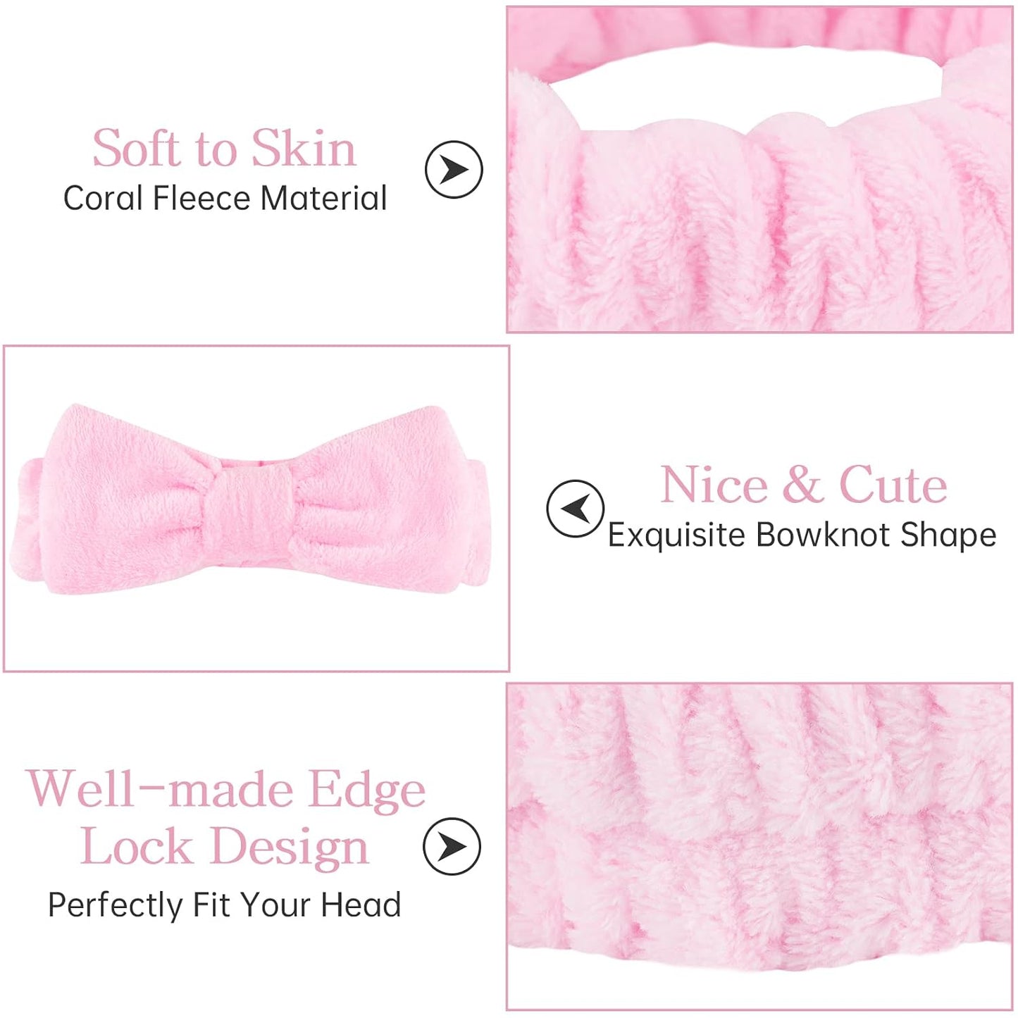 Casoty Pink 6 Pcs Spa Headband, Hair Band for Washing Face, Makeup Headband, Skincare Headbands, Soft Fleece Hairband for Face Washing Yoga
