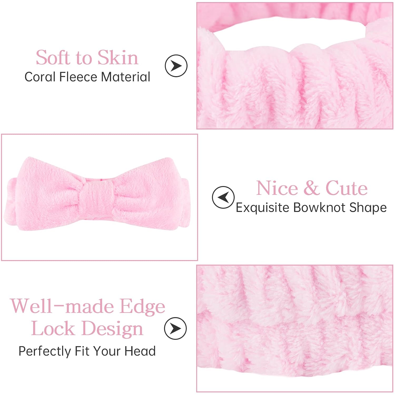 Casoty Pink 6 Pcs Spa Headband, Hair Band for Washing Face, Makeup Headband, Skincare Headbands, Soft Fleece Hairband for Face Washing Yoga