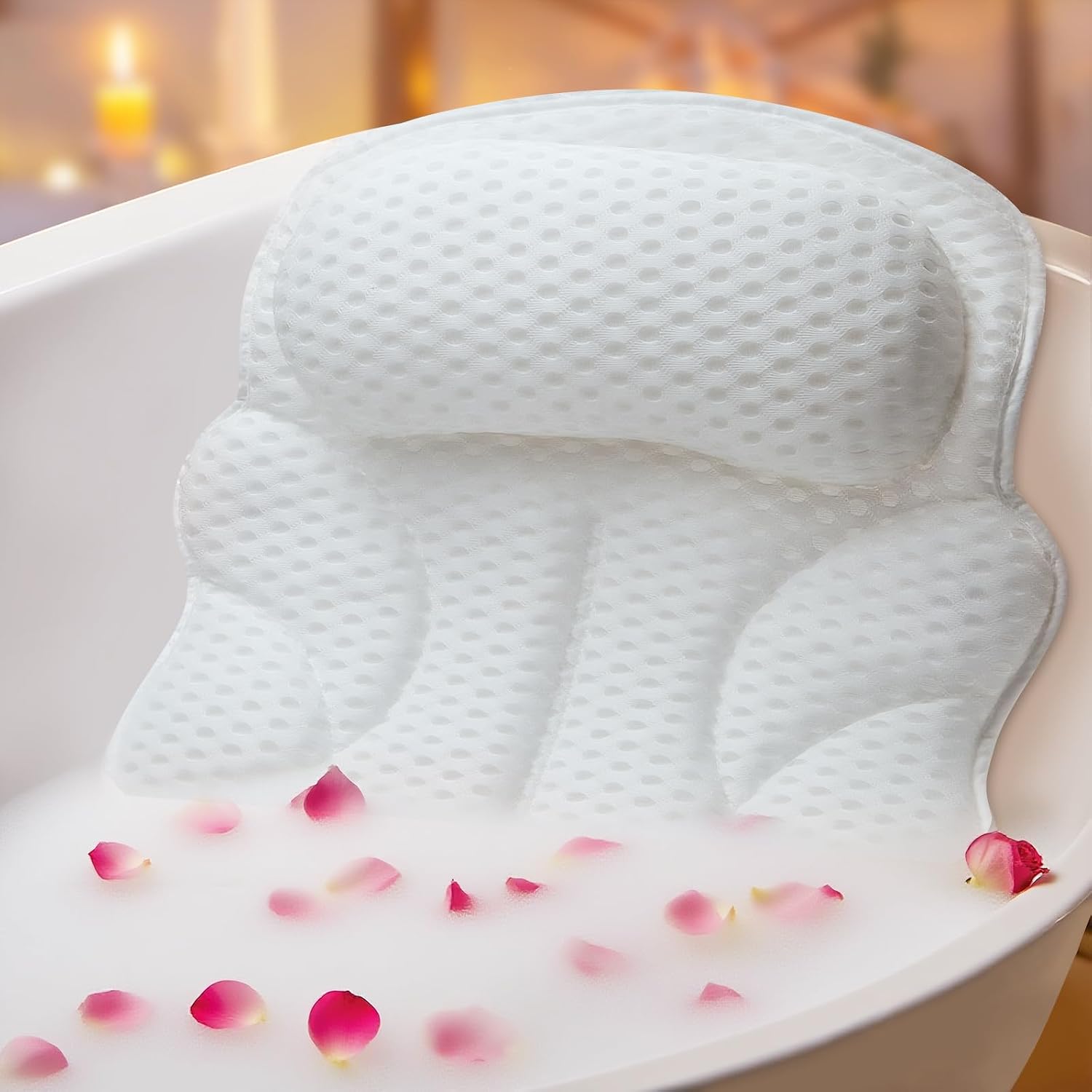 Small Bath Pillow – Bathtub Pillow with Head, Neck & Shoulder Support, Non-Slip Tub Pillow for Bathtub & Jacuzzi, Breathable Bath Tub Pillow with Wash Bag, Bath Accessories Gift for Women & Men